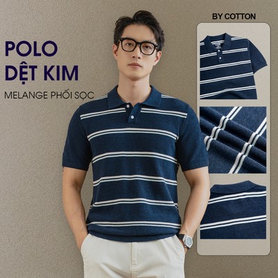 Áo Polo Nam Cao Cấp Dệt Kim Melange Sọc Đôi - Luôn Tặng Hộp Đóng - BY COTTON