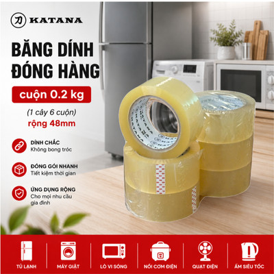 Băng Dính OPP KATANA 0.2kg Lõi Giấy | Trong Suốt - Vàng - Đục | Dán Thùng Đóng Gói Hàng Hóa