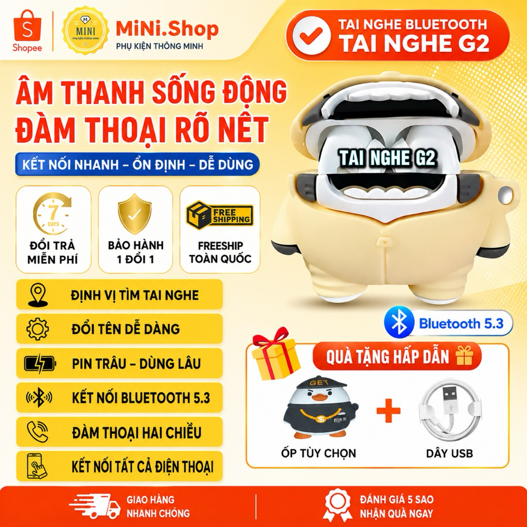 Tai Nghe Bluetooth Không Dây Cao Cấp G2 Chống Ồn Định Vị Cảm Ứng Đổi Tên - MiNi.Shop