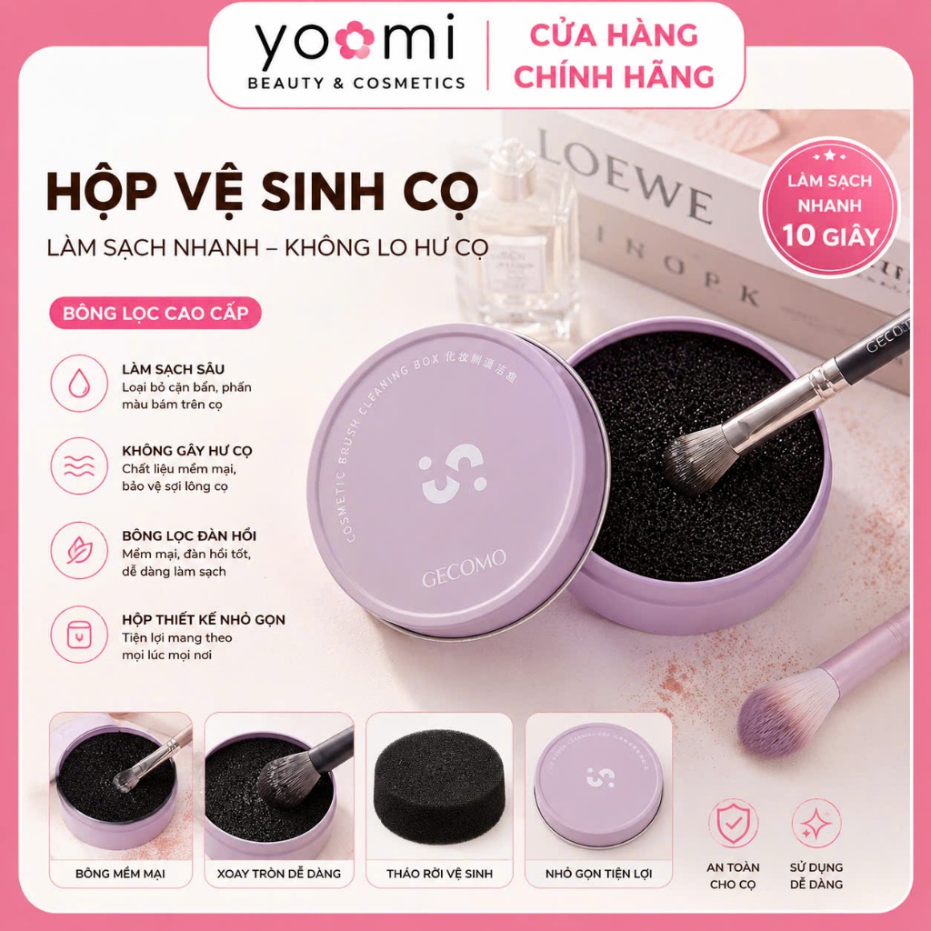[GECOMO] Hộp Bọt Biển GECOMO Vệ Sinh Giặt Cọ Khô Làm Sạch Cọ Trang Điểm Không Dùng Nước Tiện Lợi YOO