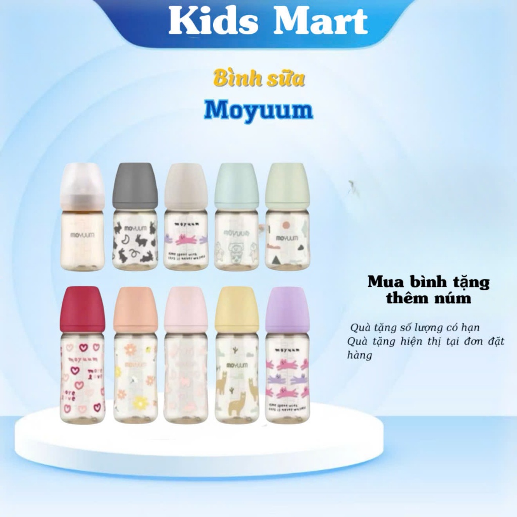Bình Sữa Moyuum Hàn Quốc Đủ Mẫu (170ml & 270ml) - An Toàn, Tiện Lợi Cho Bé Đuọc Chọn Núm Thích Hợp