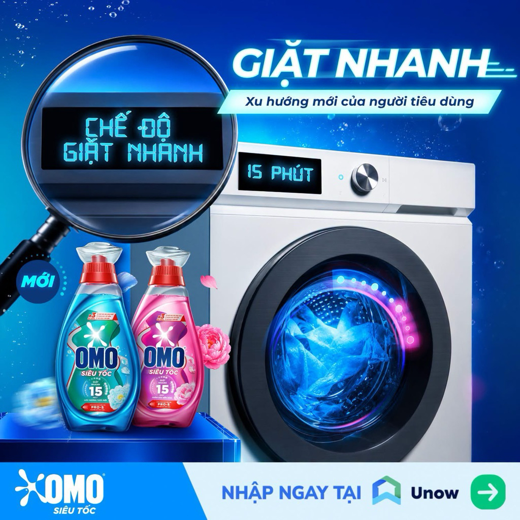 omo nước giặt mới giặt siêu tốc sạch trong 15 phút