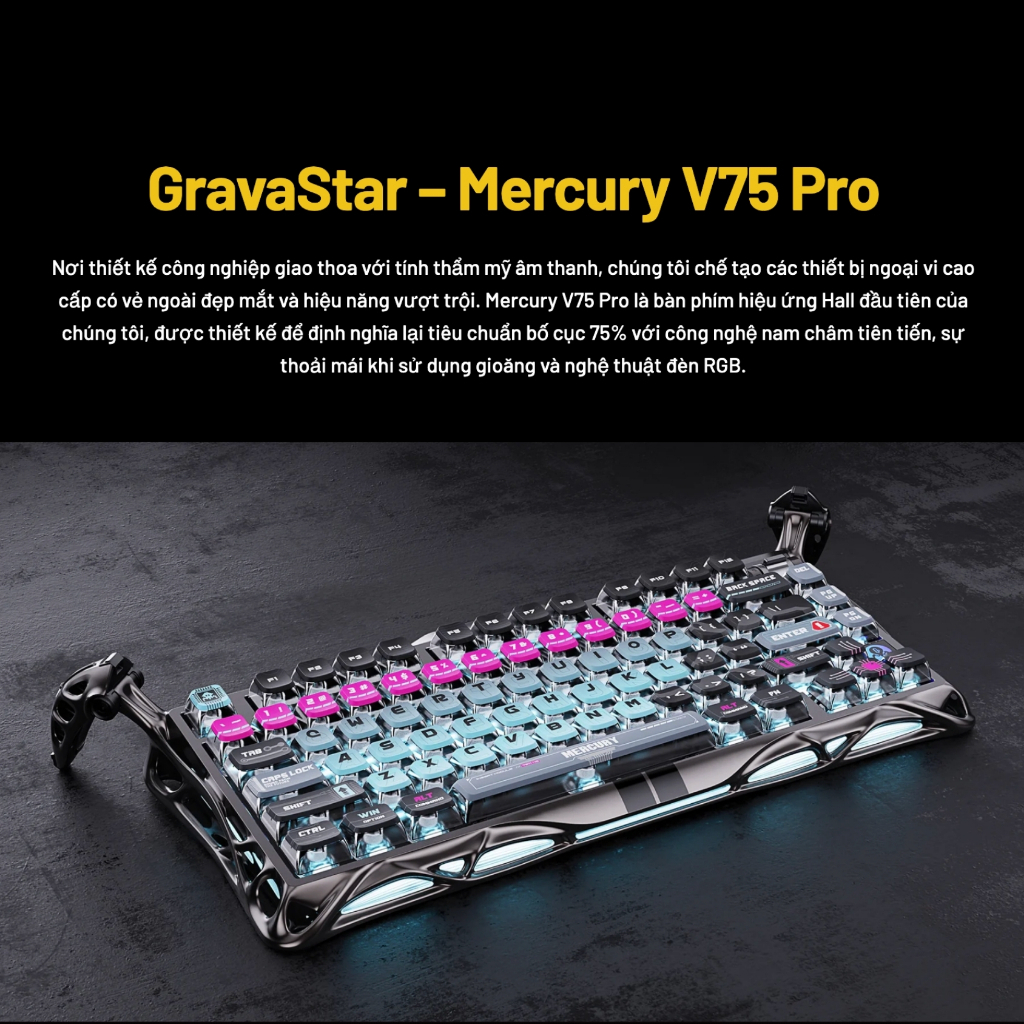 Bàn Phím Cơ GravaStar Mercury V75 Pro Cyberpunk Hall Effect Rapid Trigger 8000Hz RGB Gaming Keyboard