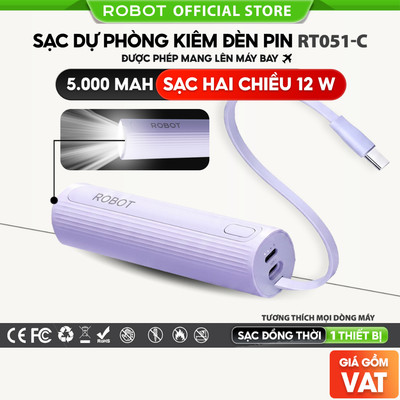 Pin sạc dự phòng 5000 mAh tích hợp đèn pin siêu sáng thiết kế nhỏ gọn
