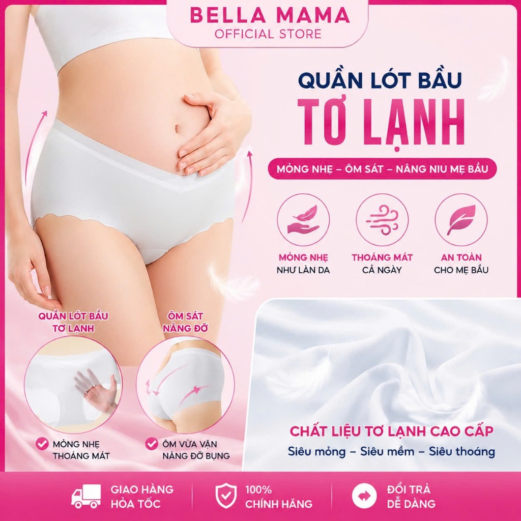 Quần Lót Bầu Tơ Lạnh Bella Mama Quần Lót Bầu Cạp Chéo Không Đường May Nhẹ Thoáng Khí Q07