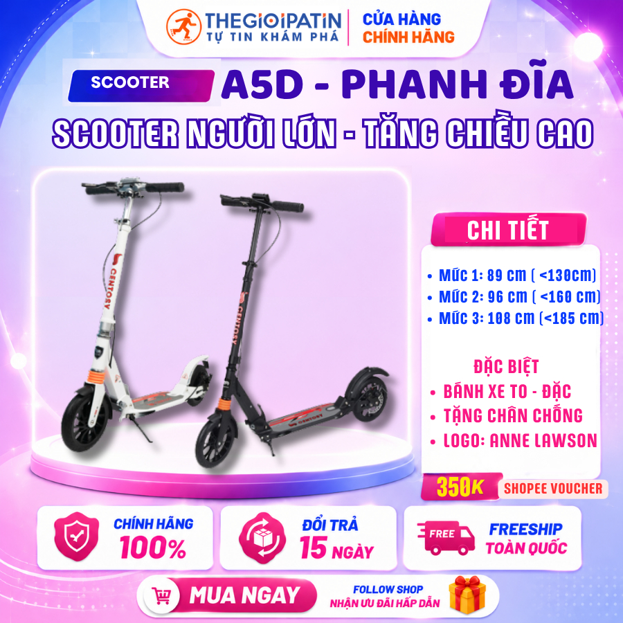 Xe Trượt Scooter CENTOSY - ALS A5D Cho Người Lớn - Phanh Đĩa An Toàn, Tải Trọng Tối Đa 100kg