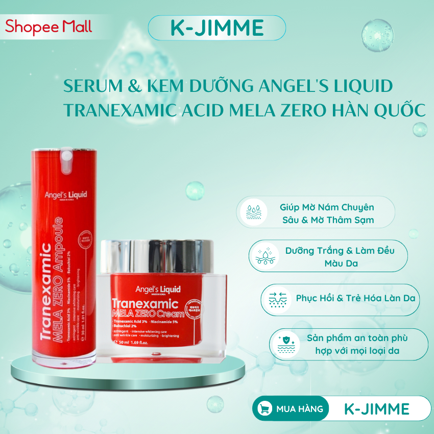 Combo Serum Và Kem Nám Angel's Liquid Tranexamic Mela Zero Ampoule SenaDemar Hàn Quốc Dưỡng Trắng Mờ