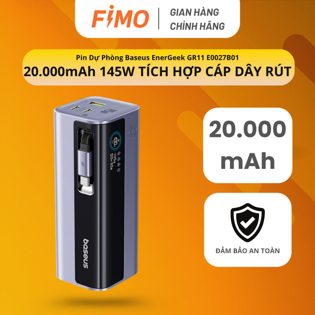 [Hỏa tốc HCM] Pin Sạc Dự Phòng Baseus EnerGeek GR11 20.000mAh 145W | Chính Hãng FIMO STORE