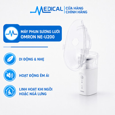 Máy xông khí dung phun sương OMRON NE-U200 có lưới dùng một lần để tăng cường vệ sinh, giảm tiếng ồn