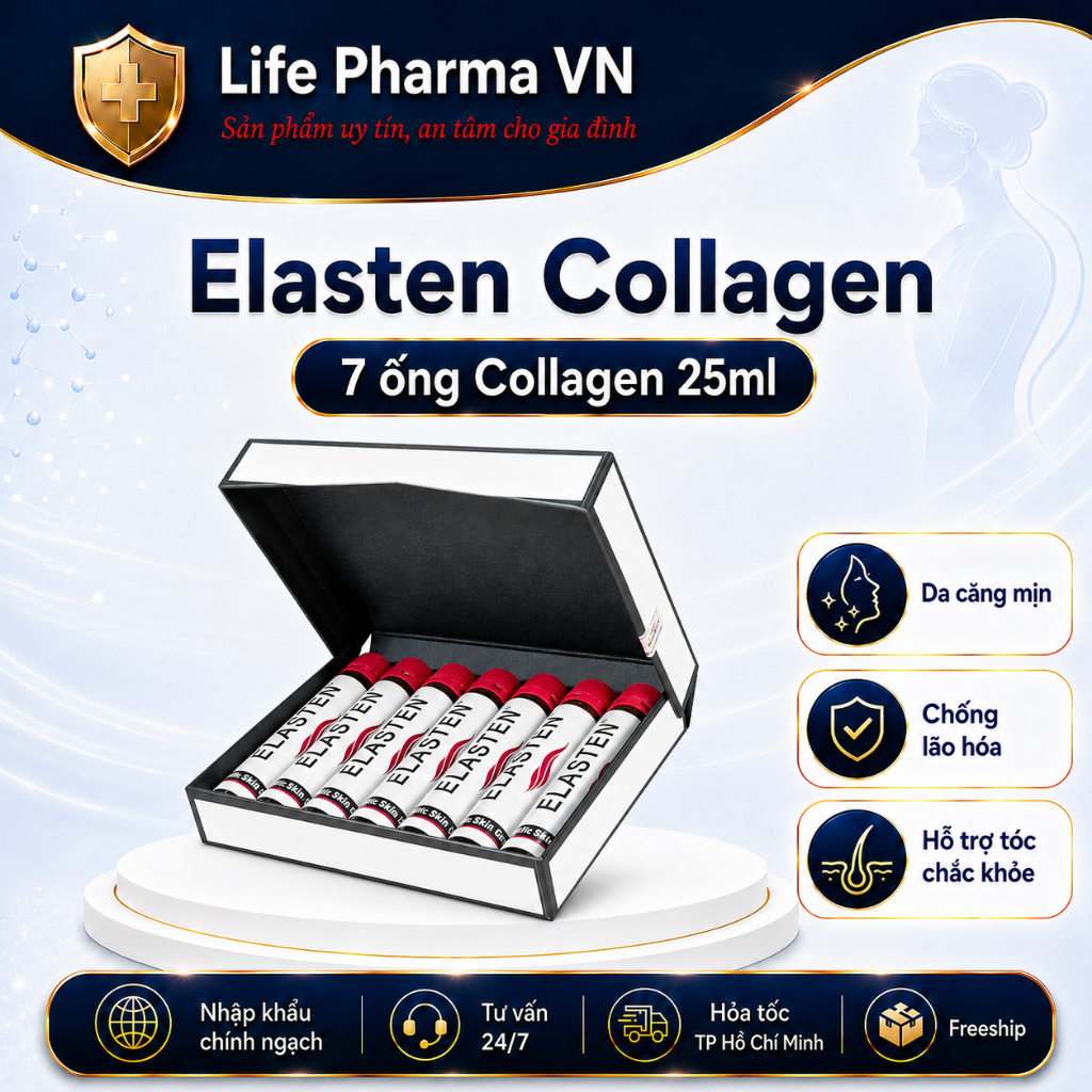 Collagen Elasten Bộ 7 Ống x 25ml, Thức Uống Bổ Sung Collagen Peptide Dạng Ống