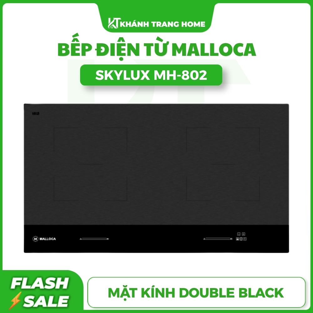 Bếp từ 2 vùng nấu 80cm Malloca Skylux MH802 EuroKera Double Black Chính Hãng