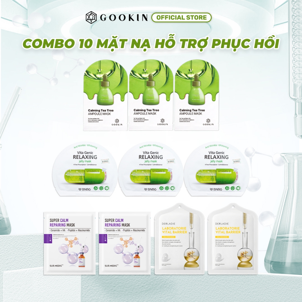 Combo 10 Mix Mặt nạ phục hồi SUR.MEDIC Tím x2+ Derladie Vàng x2+ Gookin Xanh lá x3+ BNBG Xanh lá x3