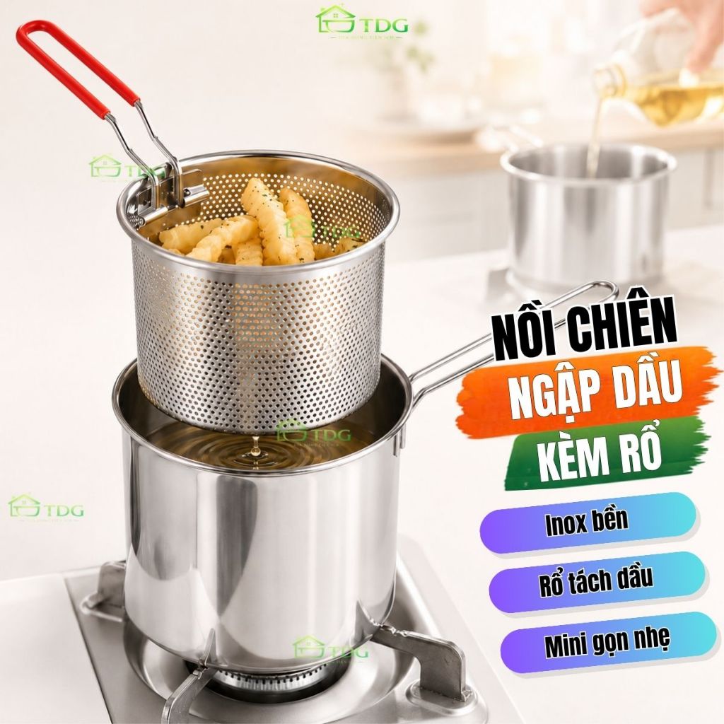 Nồi chiên ngập dầu kèm rổ chiên inox 304 AnHome dùng mọi loại bếp dung tích 1200ml