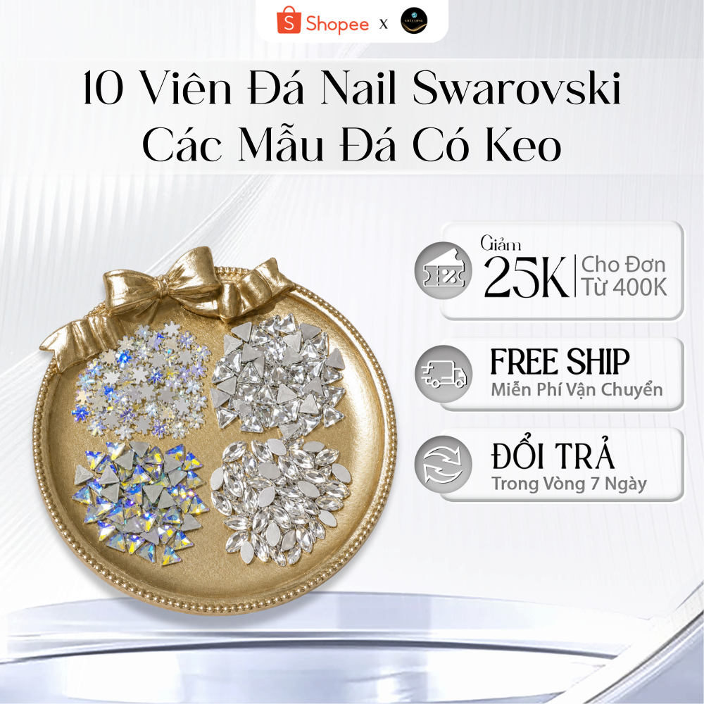 [10 viên] Đá Nail Swarovski - Các Mẫu Đá Úc CÓ KEO nail móng tay nail box và trang trí quần áo