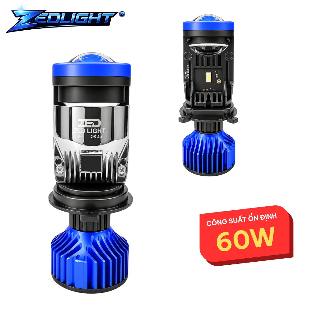 Đèn LED Pha Bi Cầu F35 ZED LIGHT - 60W Chân H4 Lắp Zin Xe Máy, Ô Tô 12,24V DC