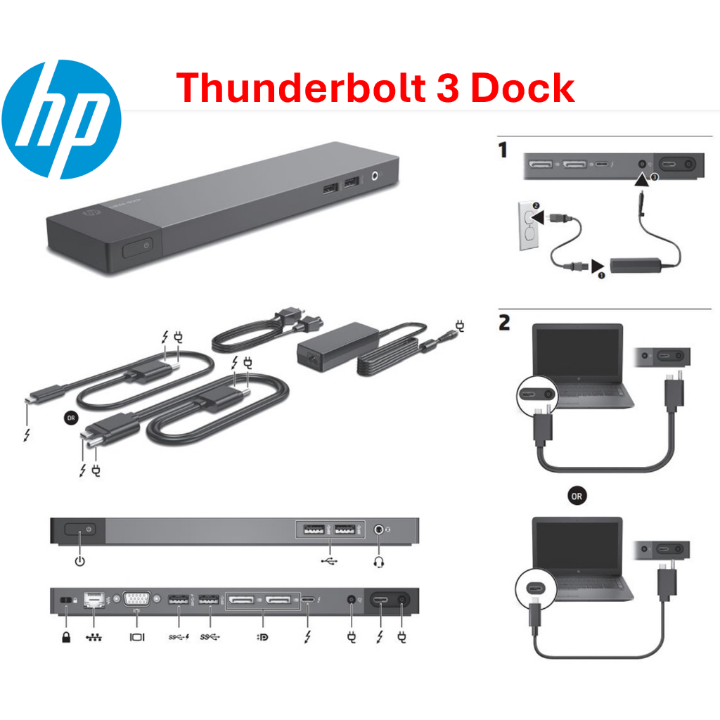 HP Elite Thundertbolt 3 Dock, xuất nhiều màn hình 4K,Ethernet, Mic...