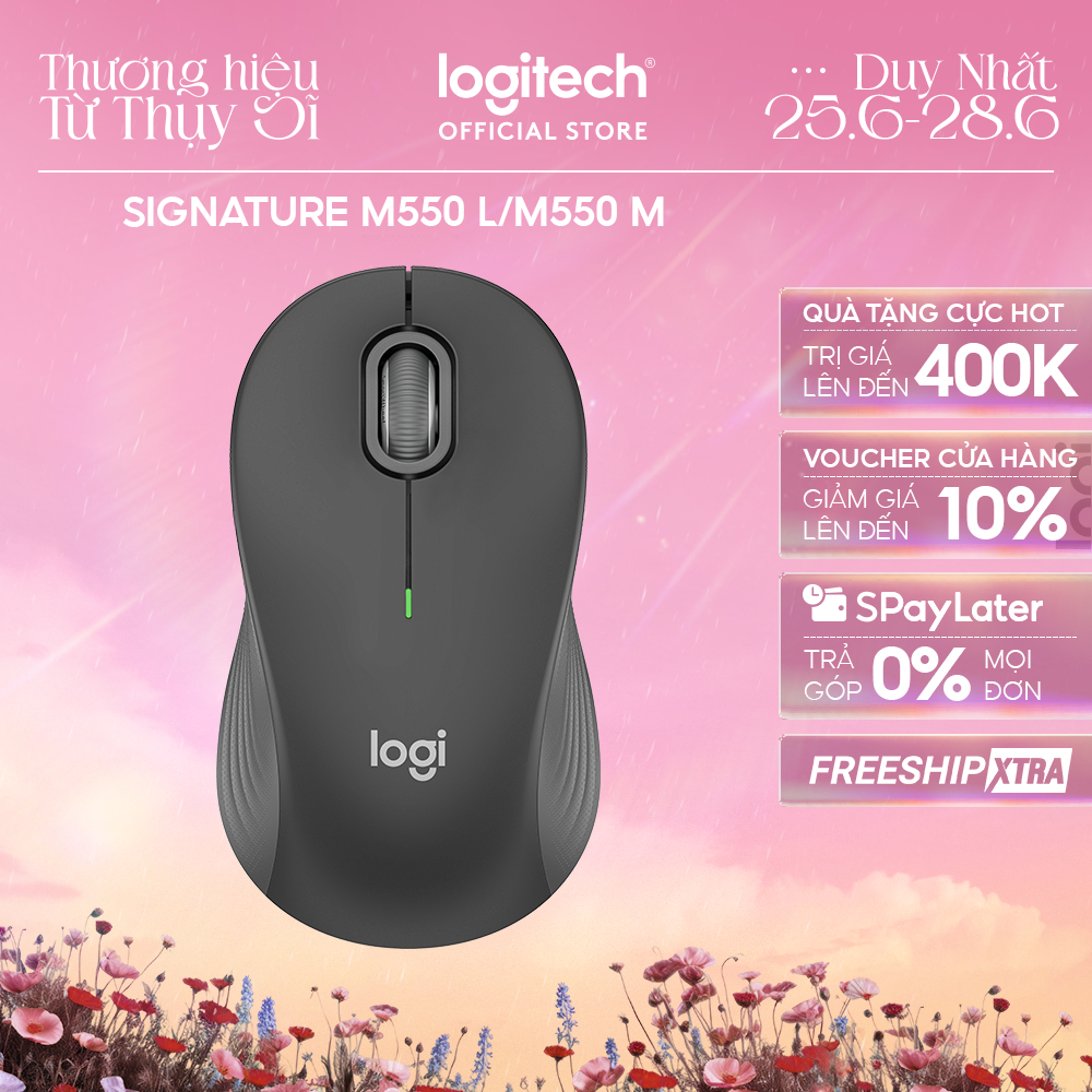 Chuột không dây Bluetooth Logitech M550 Signature - SmartWheel, giảm ồn, 4000DPI, Đa thiết bị