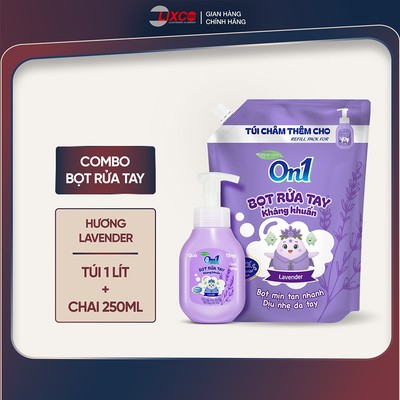Combo Bọt rửa tay kháng khuẩn On1 túi 1L + 1 chai 250ml dịu nhẹ, bọt mịn tan nhanh, dịu nhẹ dưỡng ẩm không hại da tay
