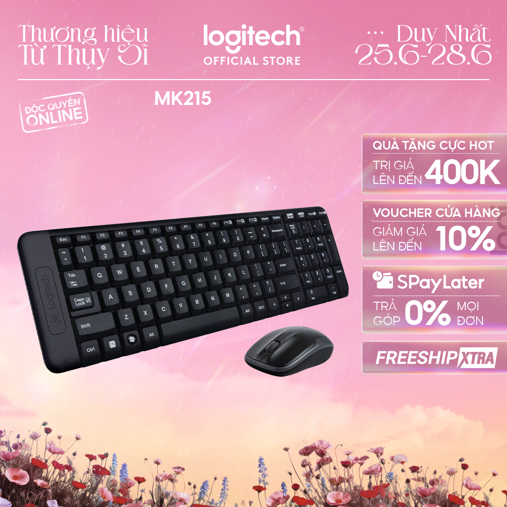 Combo chuột phím không dây Logitech MK215 - nhỏ gọn, có phím số, 1 đầu thu USB