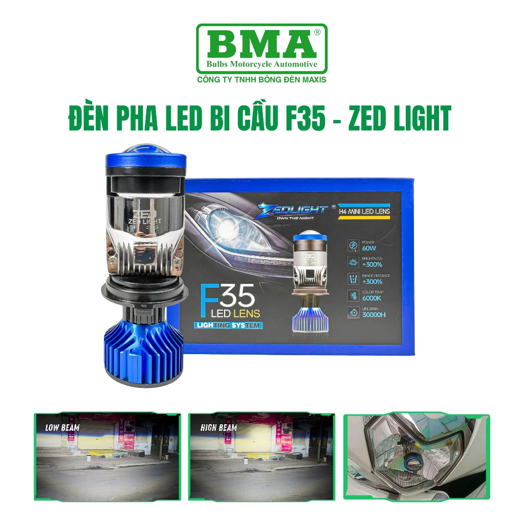 Đèn Pha Bi Cầu Mini Siêu Sáng 65W 12.24V/DC F35 ZED LIGHT - Hành 12 Tháng, Độ Bền Cực Cao