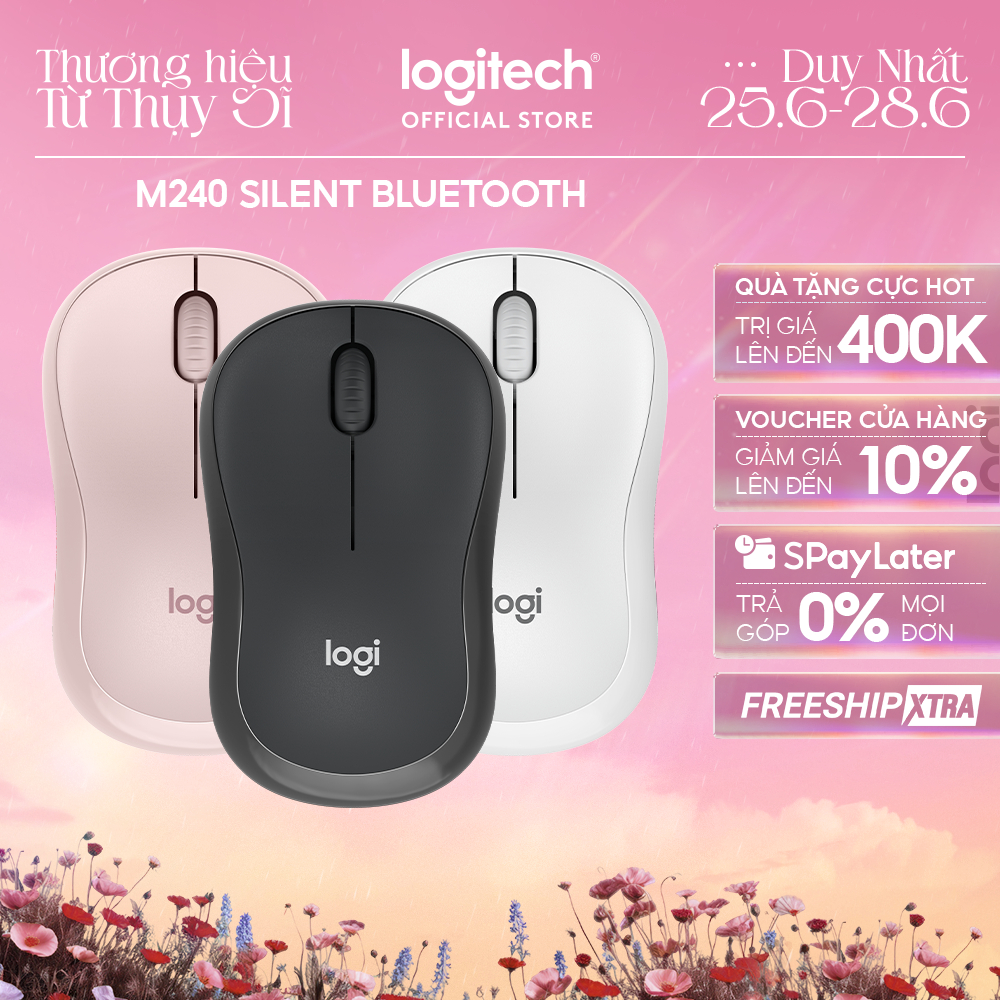 Chuột Bluetooth Logitech M240 Silent - Không dây, Nhỏ gọn, Tương thích Windows, macOS, ChromeOS