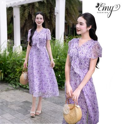 Đầm Thiết Kế EMY Thời Trang Cao Cấp EM9680 Vải Voan Tơ Ép Sang Trọng Thanh Lịch