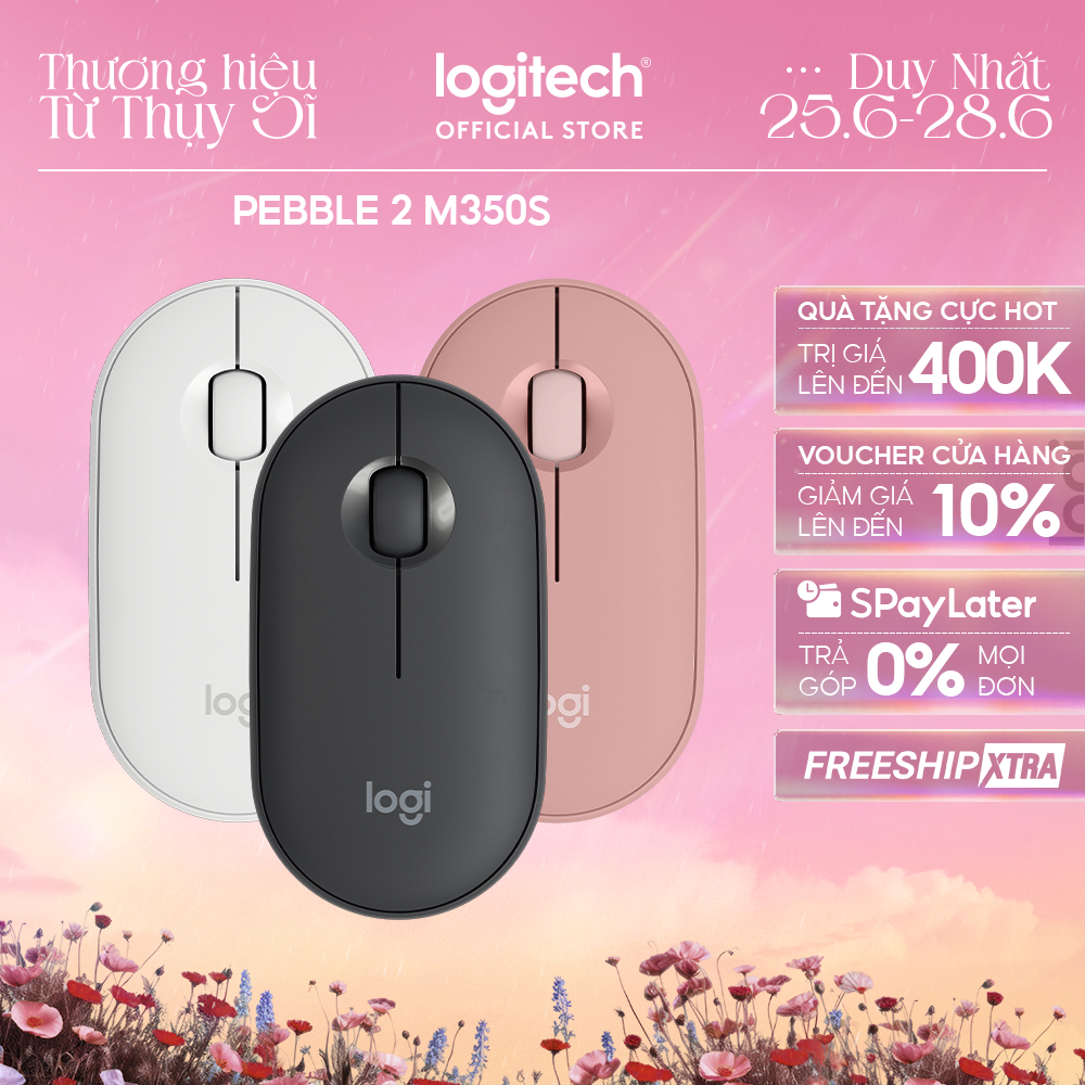 Chuột Bluetooth Logitech M350s Pebble 2 Silent - Mỏng nhẹ, Nút tùy chỉnh, Easy-Switch, 4000DPI