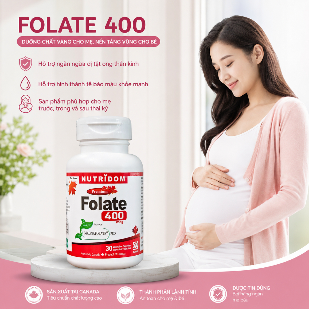 [ Chính Hãng ] Viên Uống Bổ Sung NUTRIDOM FOLATE 400, Hỗ Trợ Tạo Hồng Cầu, Giảm Nguy Cơ Thiếu Folate
