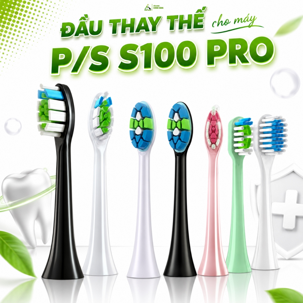 Cho PS P/S S100 Pro Set bộ 2 đầu bàn chải thay thế máy đánh răng điện đủ mã làm sạch sâu Minh House