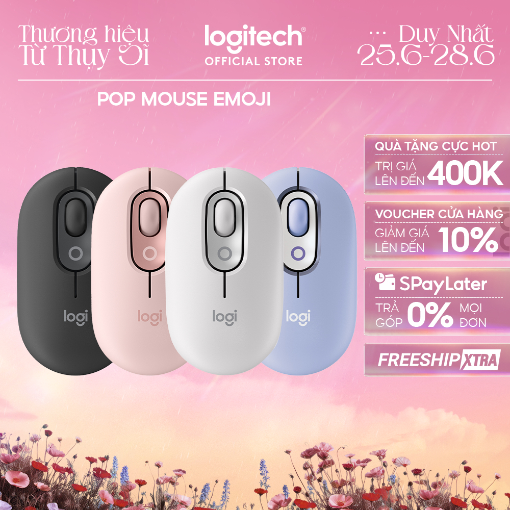 Chuột không dây bluetooth Logitech POP Mouse - Emoji tùy chỉnh, SilentTouch giảm ồn