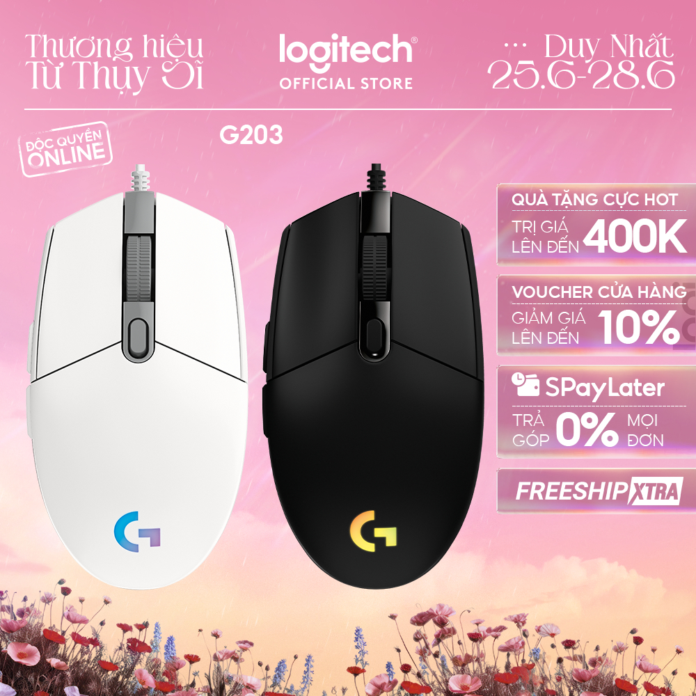 Chuột gaming có dây Logitech G203 Lightsync - Tùy chỉnh RGB, 6 nút lập trình, nhẹ