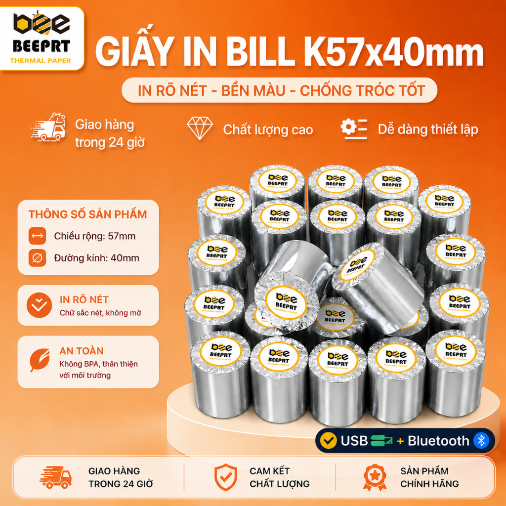Giấy in hóa đơn K57x40, Giấy in máy POS, giấy in hóa đơn 57mm, giấy in nhiệt, giấy không có keo