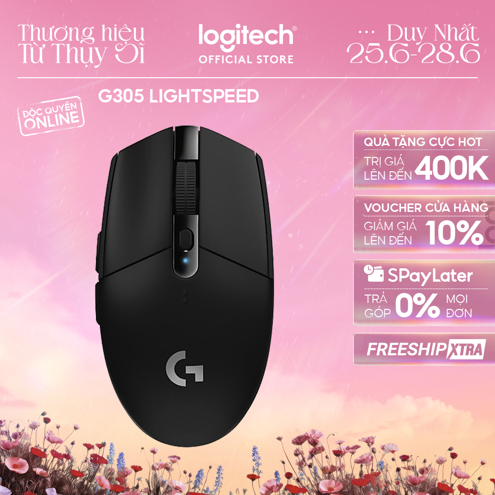 Chuột gaming không dây Logitech G G305 LIGHTSPEED - Hero 12K DPI, Nhẹ 99g, 6 nút lập trình, Pin 250h
