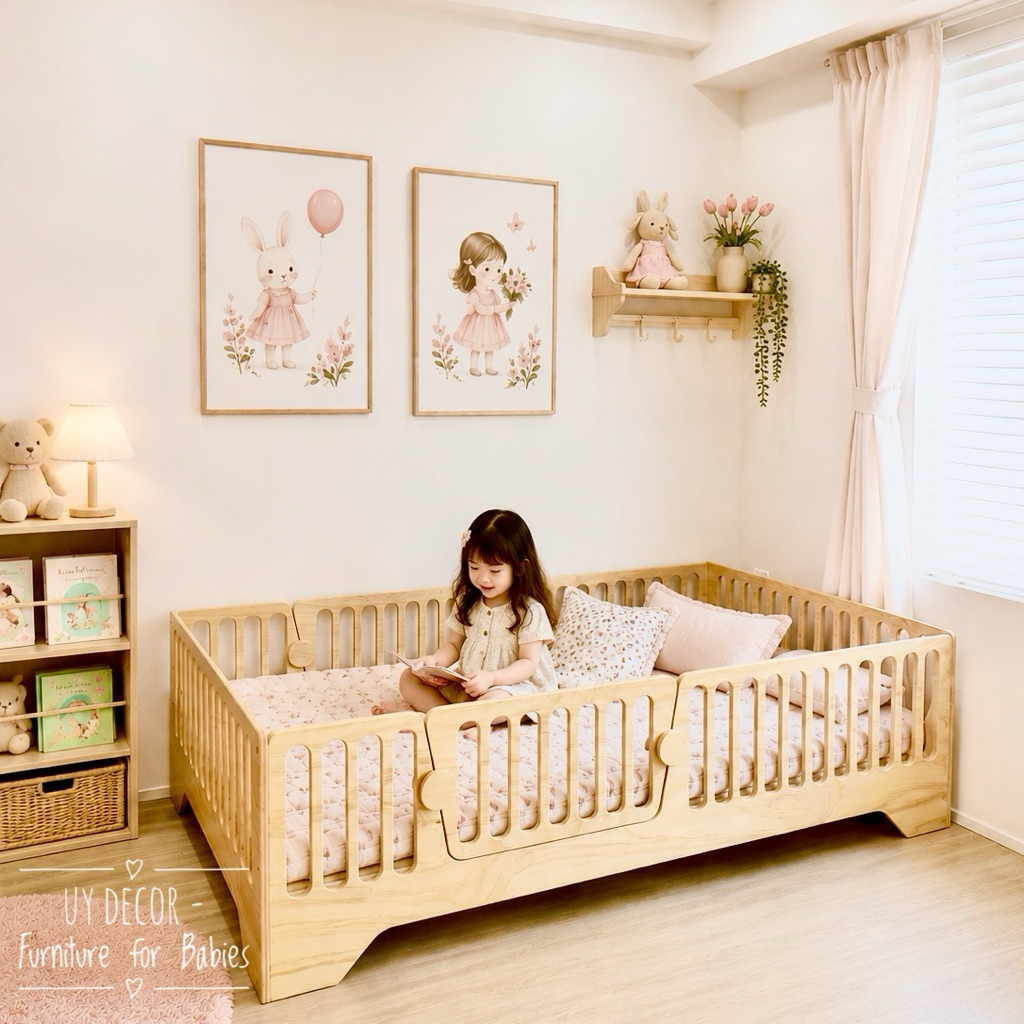 Giường Montessori cho bé, giường cho bé ra riêng gỗ plywood nhập khẩu cao cấp, Floor Bed Uy Decor