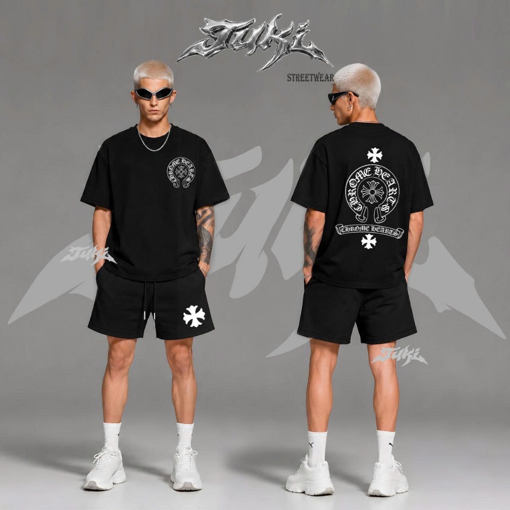Set Áo Quần Thun TUKI Chrome Gothic Bloom – Premium Oversize Streetwear