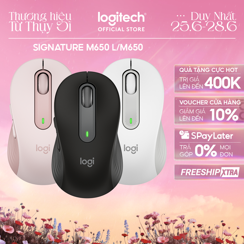Chuột không dây bluetooth Logitech Signature M650 - SmartWheel, giảm ồn, tùy chỉnh các nút