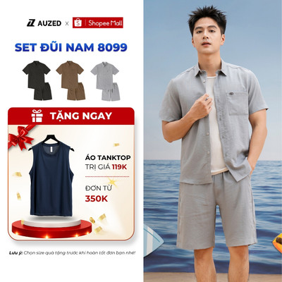 Bộ Đũi Nam Auzed Cao Cấp, Bộ Quần Áo Nam Cộc Tay Cổ Polo Đi Biển Mùa Hè, Form Rộng, Thấm Hút 8099