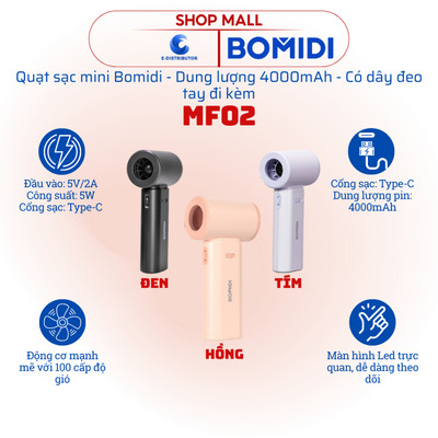 [HỎA TỐC] Quạt sạc cầm tay mini Bomidi MF02 - Dung lượng 4000mAh - Hàng chính hãng