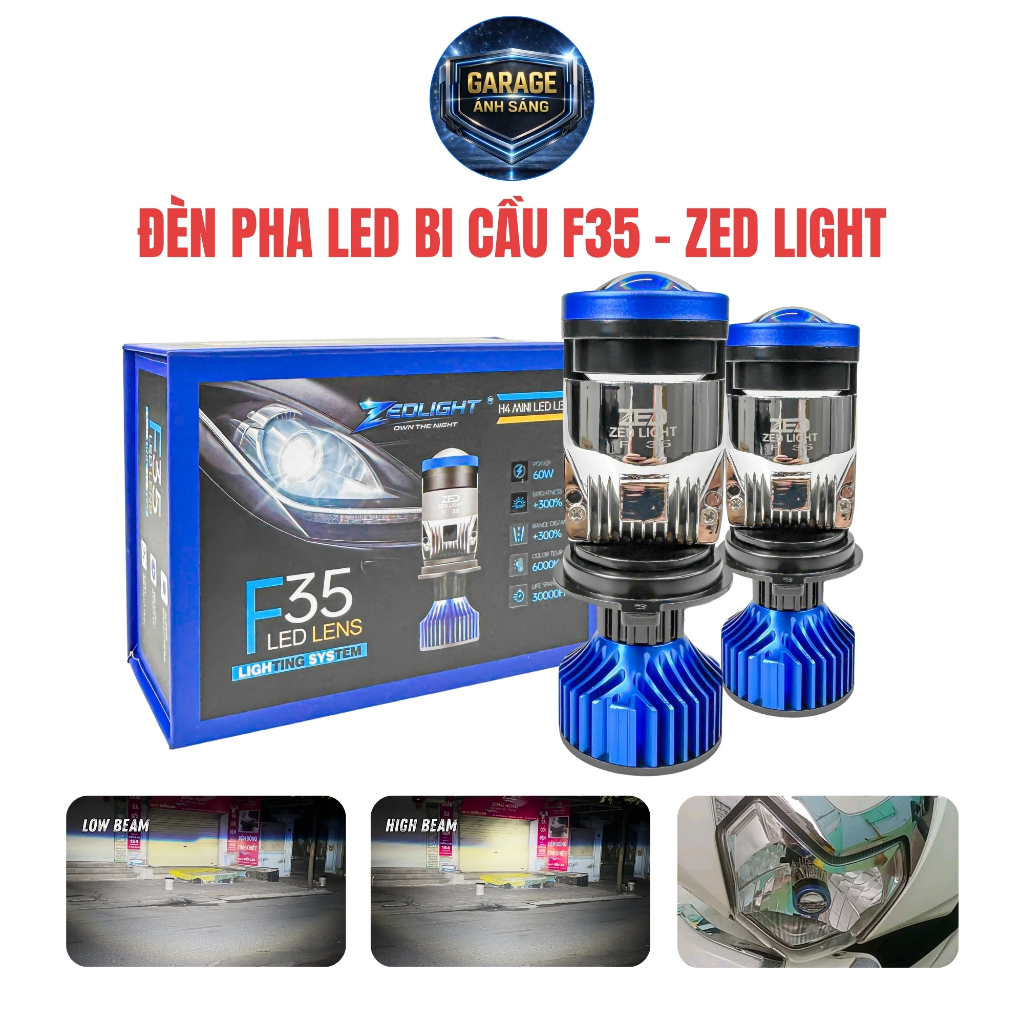 Đèn Pha LED Bi Cầu Siêu Sáng F35 ZED LIGHT - Công Suất 65W, Độ Bền Cao, Thích Hợp Lắp Cho Xe Máy và 