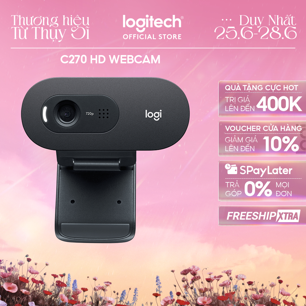 Webcam Logitech C270 720p HD - Góc cam 55o, mic giảm ồn, tự chỉnh sáng, chụp ảnh 3MB