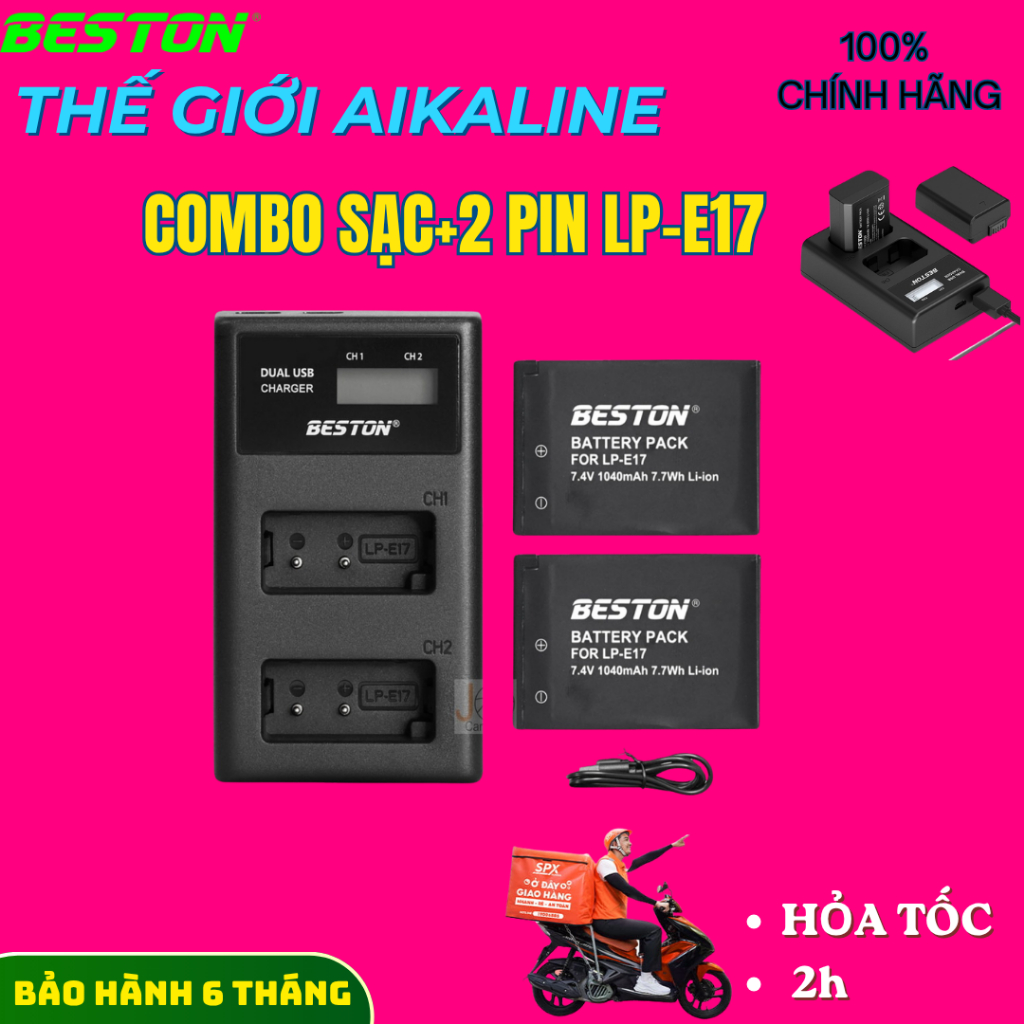 Combo Sac+2 pin LP-E17 dùng cho máy ảnh Canon E17 E12 E6 E8 E10 cổng sạc, thay thế pin sạc chính h