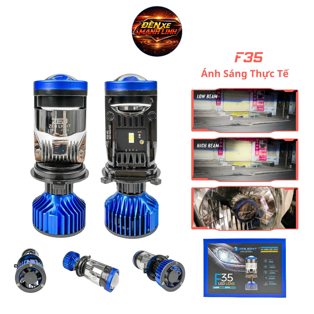 Đèn Pha Bi Cầu Siêu Sáng F35 ZED LIGHT - Công Suất 65W, Độ Bền Cao, Thích Hợp Lắp Cho Xe Máy và Ô Tô