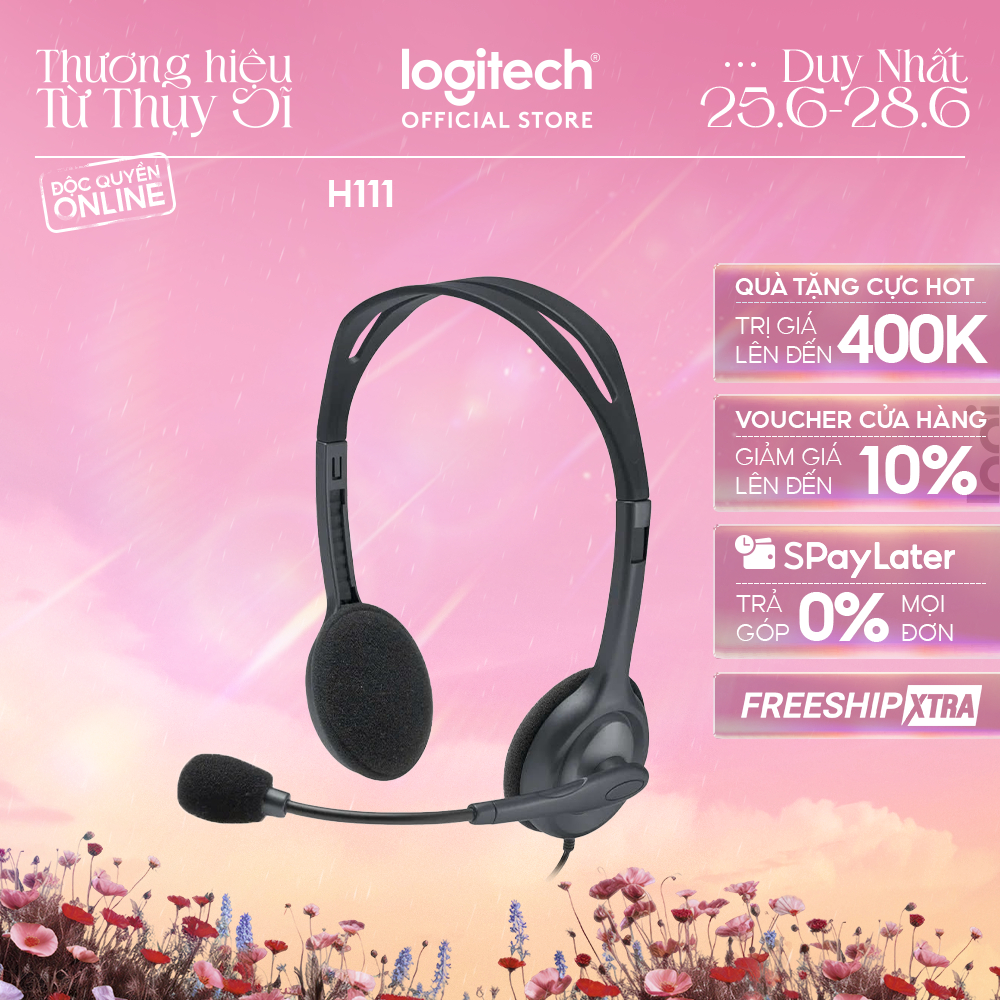 Tai nghe chụp tai Logitech H111 - 1 jack 3.5mm, Mic khử giảm tiếng ồn, âm thanh nổi
