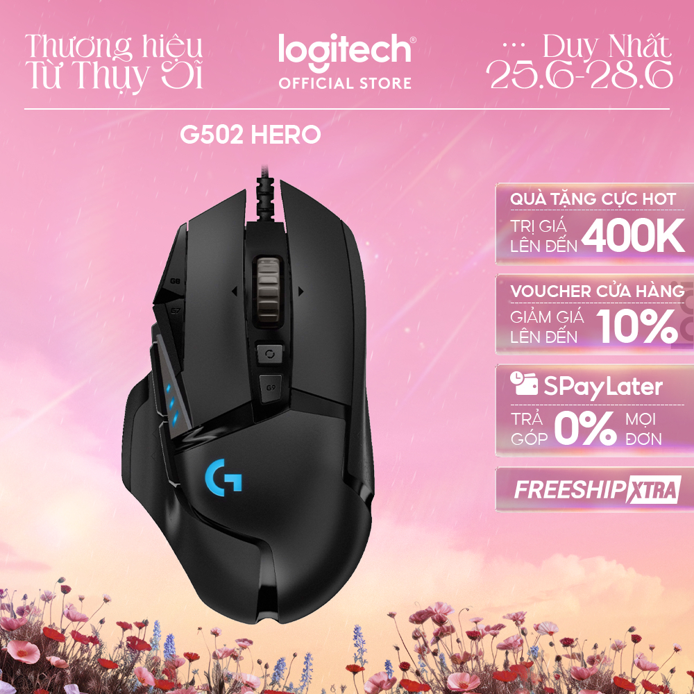 Chuột gaming có dây Logitech G502 Hero - Cảm biến Hero 25k, RGB, 11 nút lập trình