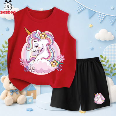 Đồ bộ bé gái BOBDOG 2026, áo ba lỗ quần thun cotton thoáng mát in hình NGỰA PONY BD- KS34