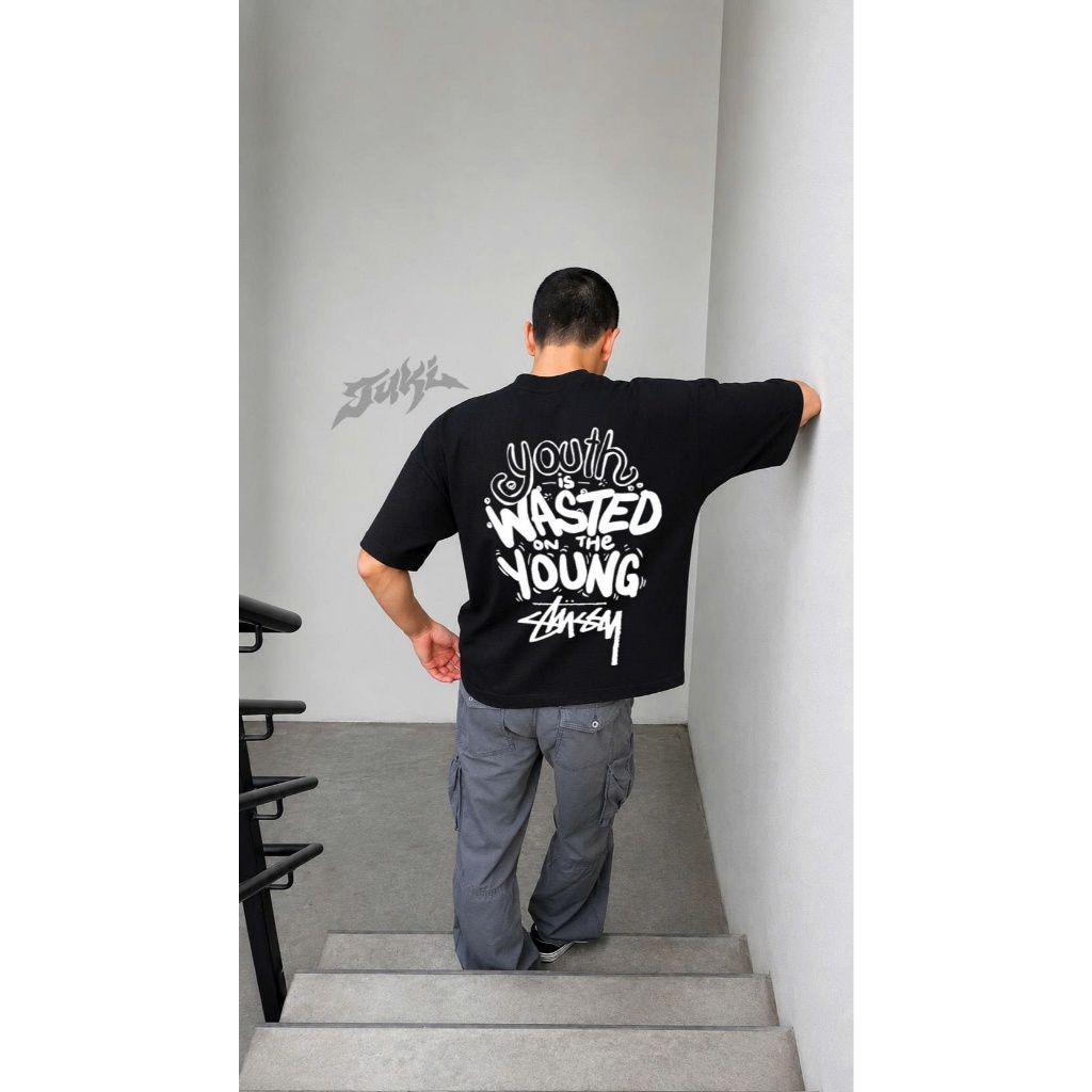 Áo Thun TUKI Oversize Stussy Youth Is Wasted On The Young Chất Liệu Cotton 100% 260gsm