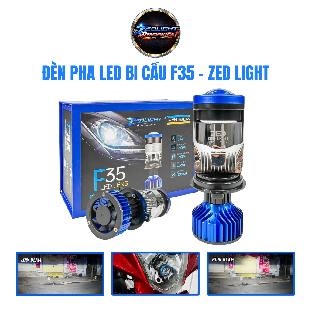 Đèn Pha Bi Cầu F35 ZED LIGHT - Công Suất 65W, Điện Áp 12/24V DC, H4 - Bảo Hành 12 Tháng - Đèn LED Ch
