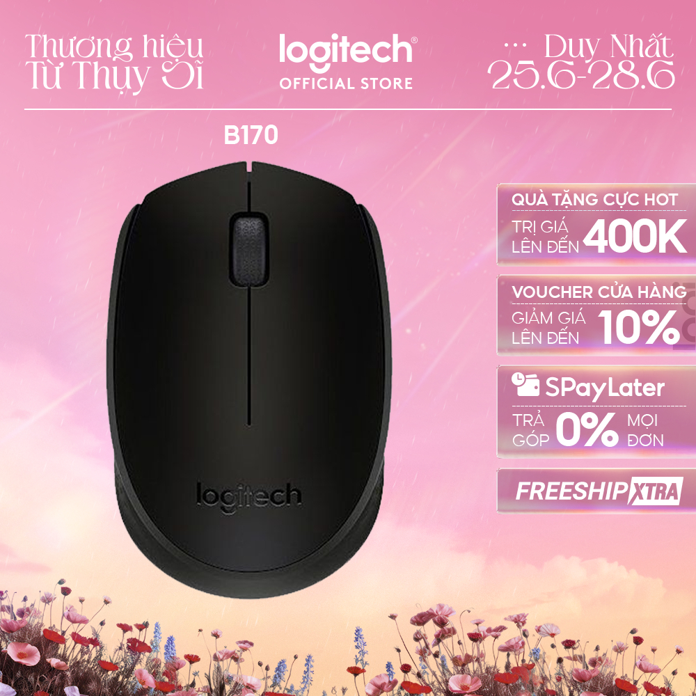 Chuột không dây Logitech B170 - USB, nhỏ gọn, thuận cả 2 tay, phù hợp PC/Laptop