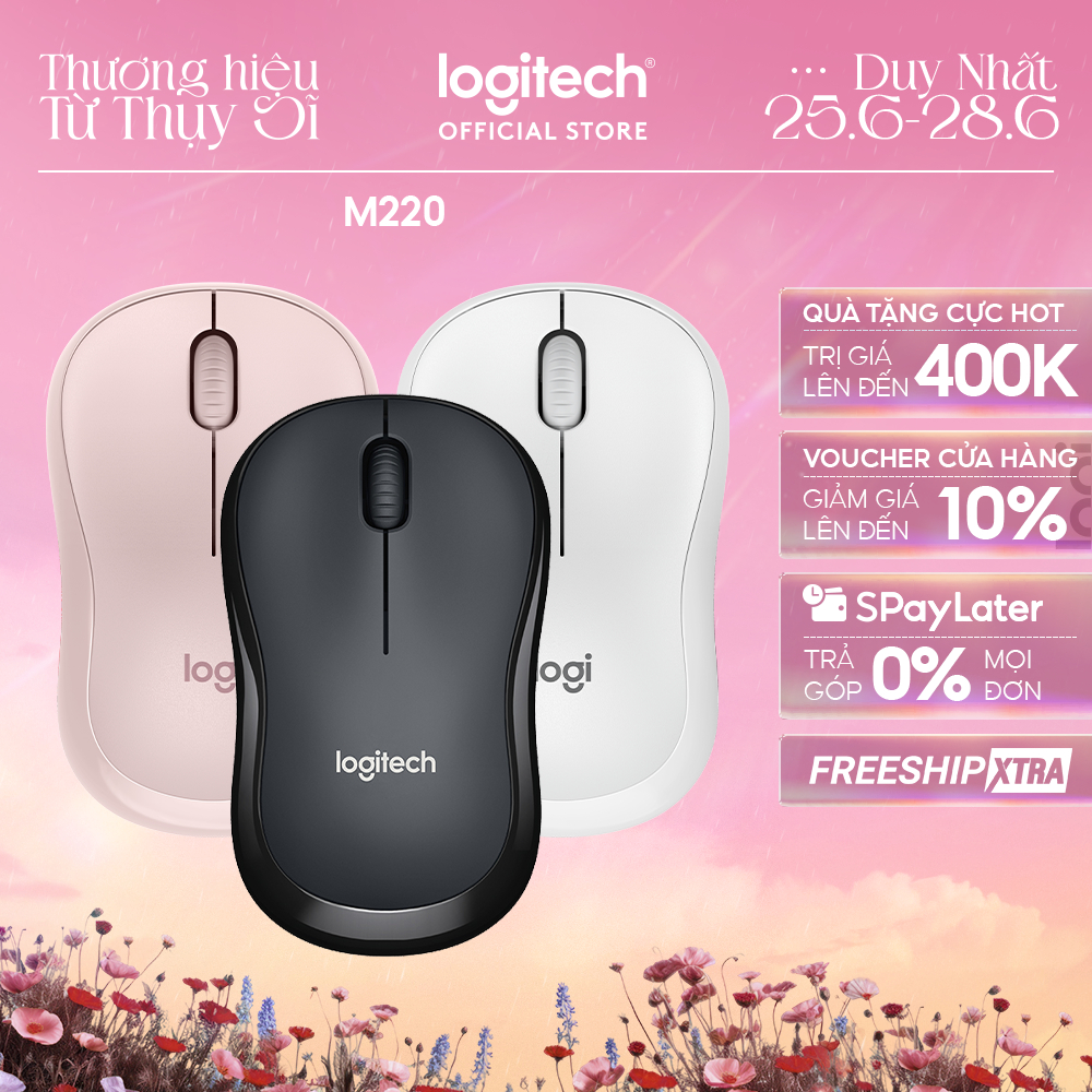 Chuột không dây Logitech M220 Silent - giảm ồn, USB, pin 1.5 năm, phù hợp PC/Laptop