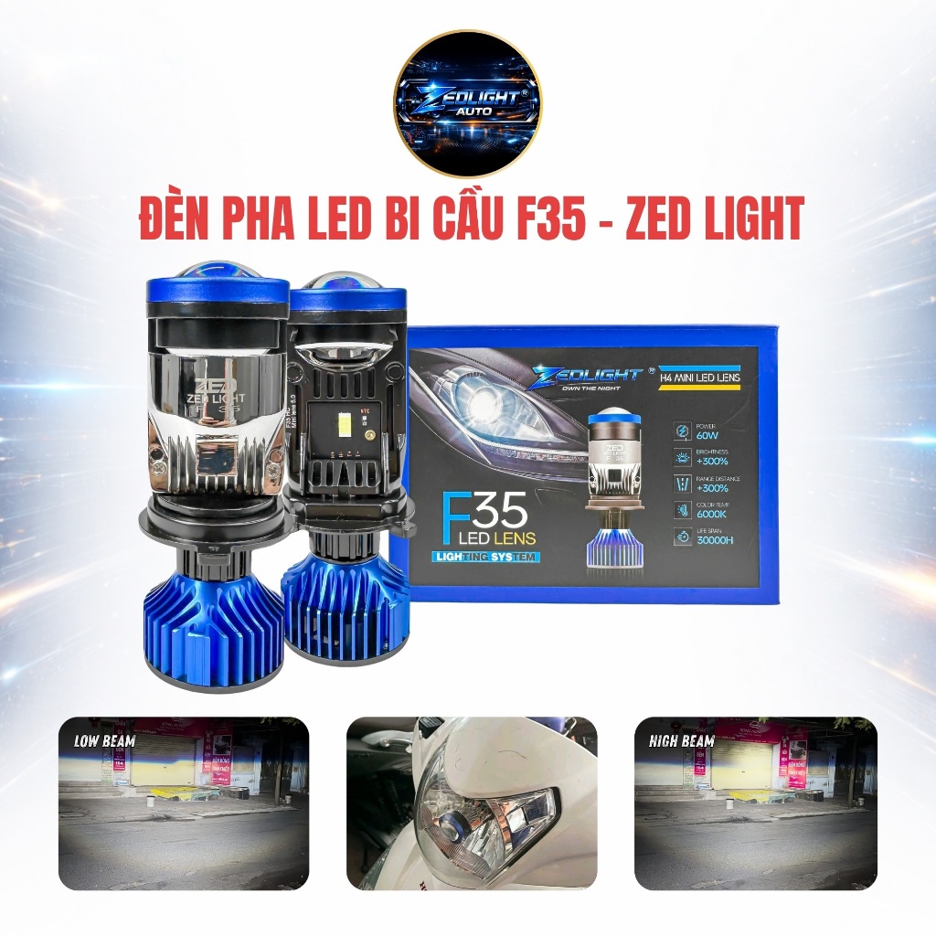 Đèn LED Bi Cầu F35 ZED LIGHT - Công Suất 65W, Điện Áp 12/24V DC, H4 - Bảo Hành 12 Tháng - Đèn Pha Ch